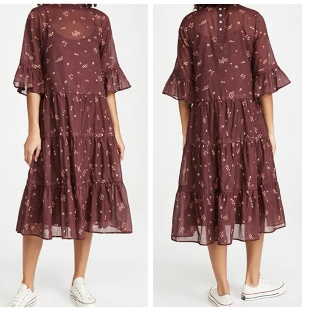 WARM Glastonbury Floral Print Midi Length Dress in Burgundy